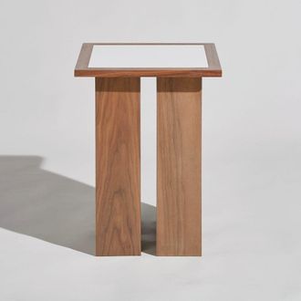 Maisons du monde Mesa auxiliar cuadrada con tablero de cer&aacute;mica blanca