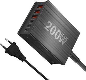 OEM Estaci&oacute;n De Carga De 200 W, 6 Cargadores De Escritorio Compactos Gan De Carga R&aacute;pida, Adaptador De Corriente Usb-c, Cargador R&aacute;pido Para Tel&eacute;fono, Enc