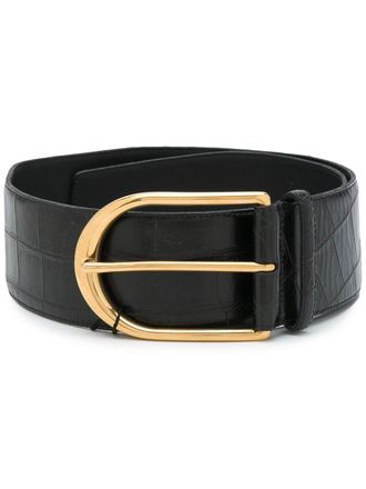 Saint Laurent Riem met krokodillenleer-reli&euml;f - Zwart