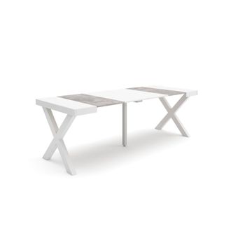 Skraut Home Skraut Home - Mesa Consola Extensible, Mesa Comedor Plegable, 220, Para 10 Comensales, Patas Madera Maciza, Estilo Moderno, Blanco Y Gris Cemento