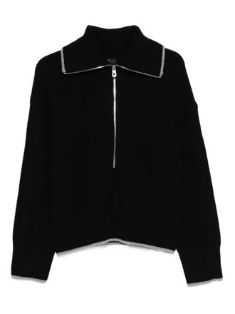 Pinko zip-front ribbed knit sweater - Black