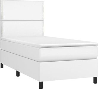 vidaXL Vidaxl - Cama Box Spring Y Colch&oacute;n Led Cuero Sint&eacute;tico Blanco 90x200 Cm