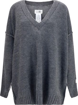 Maison Margiela Womens Oversized V-Neck Sweater Grey Melange