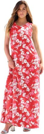 Roaman's Plus Size Sleeveless Crew Neck Maxi Dress in Red Soft Floral at Nordstrom, Size 16
