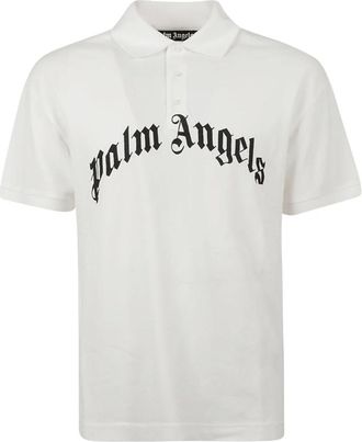 Palm Angels Tops, Heren, Wit, L, Curved Logo Polo T-shirts en Polos