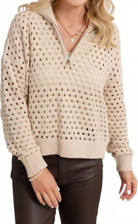 Elan Crochet Knit Sweater In Oatmeal