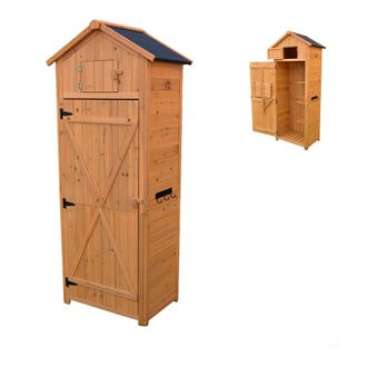 Relaxdays Relaxdays Armario Jard&iacute;n Madera, Techo Resistente, 3 Estantes, Mesa Abatible, 180,5 X 75 X 50 Cm, Naranja