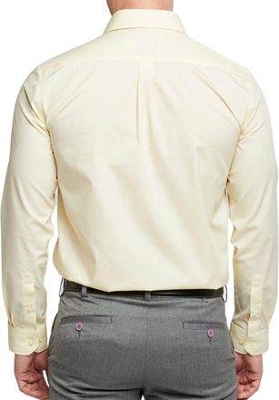 Double TWO Mens Long Sleeve Plain Formal Shirt Non Iron Classic Fit Business Dress Shirt - Lemon, 19.5in Collar