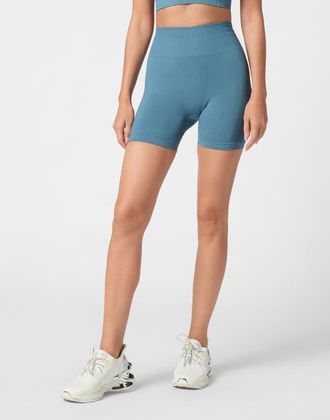 Plein Sport Seamless Micro Biker Shorts Logo Women in Petrol at Nordstrom, Size Xx-Large