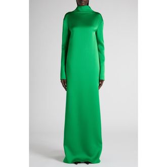 Tom Ford Long Sleeve Shiny Crepe Column Gown in Bright Green at Nordstrom, Size 6 Us