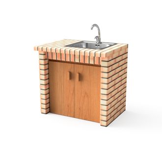 Movelar Movelar - M&oacute;dulo Luxor Lavabo Y Grifer&iacute;a / Puertas Para Barbacoa De Obra Prefabricada (gris, Naranja - 94 X 70 X 70 Cm) - Uso En Exteriores