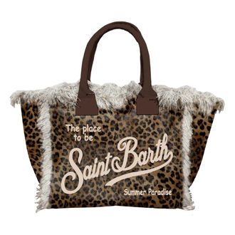 MC2 Saint Barth Tote Bags, female, Brown, Size: ONE SIZE Sand Leopard 19 Vanity Canvas Bag
