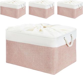 OEM Lot De 4 Bo&icirc;te De Rangement Rectangulaire En Tissu Doux Pour &Eacute;tag&egrave;re, Armoire, Jouets Et V&ecirc;tements, 41 X 31 X 20 Cm, Rose Et Blanc