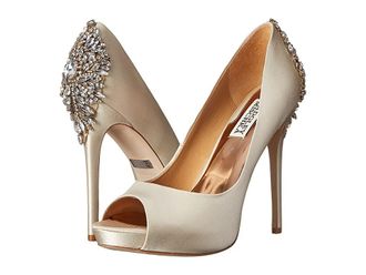 Badgley Mischka Kiara High Womens Heels Ivory Satin : 5 M, Leather