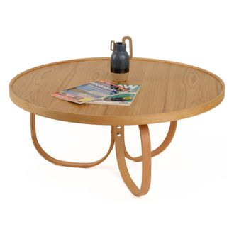Dmora Mesa De Centro Chiavenna, Forma Redonda, Material De Tapa De Madera, Color Marr&oacute;n, 100x100x46h Cm Roble Marr&oacute;n