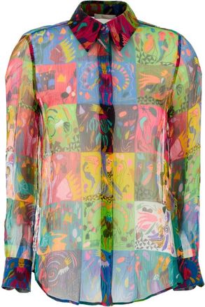 Chlo&eacute; Zijden blouse met geprinte kraag en manchetten - Dames - Overhemden - Veelkleurig - XS - Overhemden