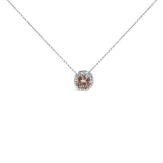 House of Brilliance 14K White Gold 2 3/8 Cttw Lab Grown Pink Diamond Solitaire with Halo Pendant Necklace - 17 Inches