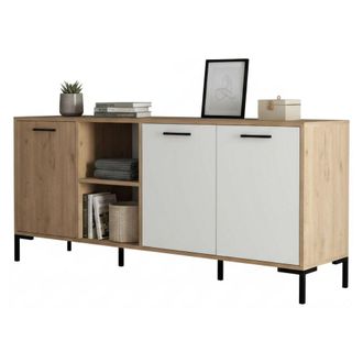 Dmora Aparador Hato, C&oacute;moda 2 Estantes, 3 Puertas, 7 Compartimentos, 180x45x80h Cm Roble Marr&oacute;n