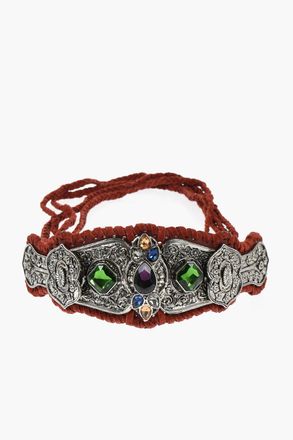Dsquared2 Suede and Metal Wide Belt DREAMCATCHER Embellished with Crystals 10cm Dsquared2