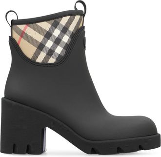 Burberry Zwarte rubberen Chelsea boots met ruitinzetten - Dames - Regenlaarzen - Zwart - 39 EU - Schoenen