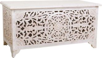 Wanderlust Deco Ba&uacute;l De Madera Artesanal Blanco 102x48x50h Cm