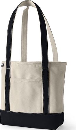 Lands End Lands End Canvas Open Top Tote Bag Regular & Long Handle Carry All - Stylish for Work Travel Beach Errands Great Gift in Natural/black