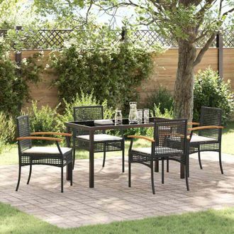 vidaXL Conjunto De Comedor De Jard&iacute;n 5 Pcs Negro Rat&aacute;n Sint&eacute;tico Vidaxl