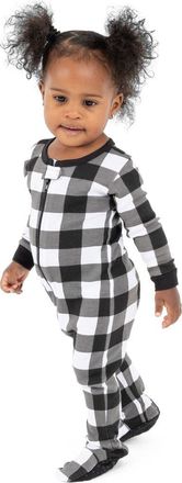 Leveret Footed Plaid Cotton Matching Family Holiday Pajamas in Plaid Black & White at Nordstrom, Size 18-24M