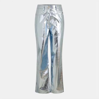 Amy Lynn Womens Lupe Metallic Patterned Five Pocket Pants - Silver - Size: 10/32in