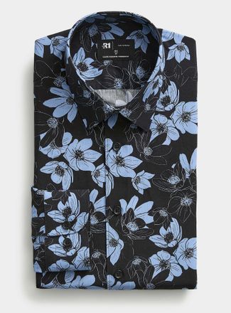 Le 31 Mens Contrast azure flower shirt Modern fit