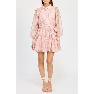 En Saison Josette Floral Long Sleeve Mini Shirtdress in Pink Floral at Nordstrom Rack, Size X-Small