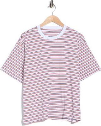 AG - Adriano Goldschmied Karter Ex-Boyfriend Stripe Cotton T-Shirt in True White/Industrial Mauve at Nordstrom Rack, Size X-Large
