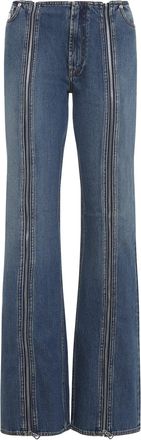 Jean Paul Gaultier Blue Front Zipped Cotton Jeans-Donna