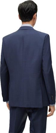 HUGO BOSS Mens Jeckson Solid Patterned Notch Collared Suit Jacket in Blue - Size 36 (Chest)