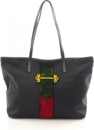 Prada Black Multi-Color Nylon Leather Tote Bag (Pre-Owned)