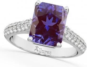 Allurez Emerald-Cut Lab Alexandrite & Diamond Engagement Ring 18k White Gold (5.54ct)