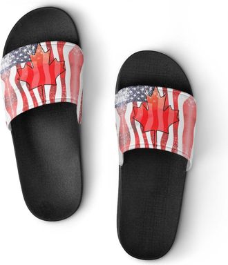 Generic Vintage U.S. Canadian Flag Shower Shoes Slipper for Women Men Beach Slippers Quick Drying Non Slip Open-Toe Sandals