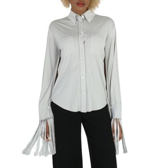 Burberry Silky Wool Jersey Shirt With Panelled Sleeve, Brand Size 4 (US Size 2)