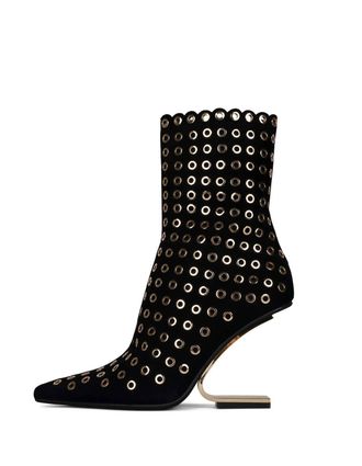 Jeffrey Campbell Compass-E Pointed Toe Boot In Black Suede Gold