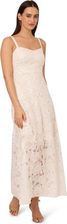 Adrianna Papell Womens Sequin Lace Ankle Dress - White - Size 16 UK