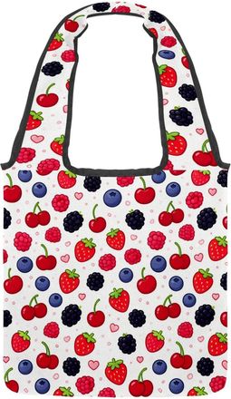 Generic Berry Sweet Hearts Reversible Canvas Shoulder Tote - Double-Sided Print, 12oz Cotton, 27cm Drop, Fold-Flat Bag for Travel, Shopping, Street Outings