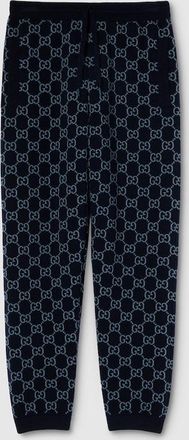 Gucci GG Knit Double Wool Leisure Pants, Size XXXL, Blue, Ready-to-wear