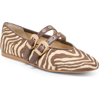 Dolce Vita Baylee Grommet Mary Jane Flat in Beige Zebra Raffia at Nordstrom, Size 7.5