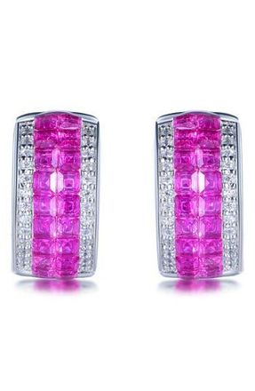 Suzy Levian Cubic Zirconia Huggie Hoop Earrings in Red at Nordstrom Rack