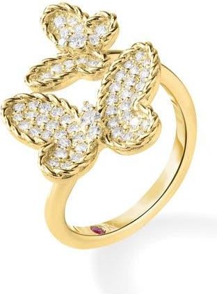 Roberto Coin Jasmine 18K Gold Diamond Pav&eacute; Double Butterfly Ring in Yellow Gold at Nordstrom, Size 6.5