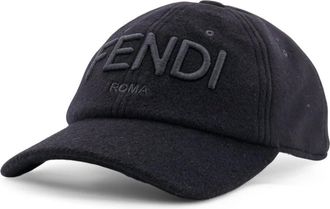 Fendi Zwarte Verstelbare Velcro Hoed Geborduurd Logo - Heren - Petten - Zwart - ONE Size - Katoen - Accessoires
