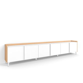 Skraut Home Skraut Home - Mueble Tv, Televisi&oacute;n, Muebles De Sal&oacute;n, Almacenaje, 309x35x61cm, Para Tv Hasta 80, Dise&ntilde;o Industrial, Estilo Moderno, Blanco Y Roble So