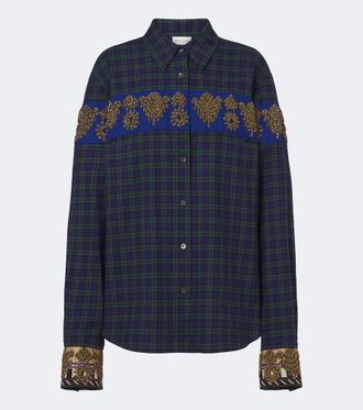 Dries Van Noten Checked embroidered cotton flannel shirt