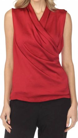Joseph Ribkoff Wrap Neck Sleeveless Top In Deep Cherry