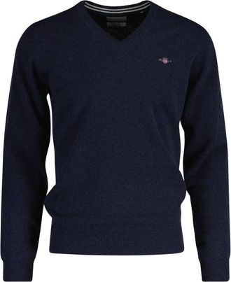 GANT Superfijne Pullover Sweater - Heren - V-hals truien - Blauw - 2XL - Truien & Vesten